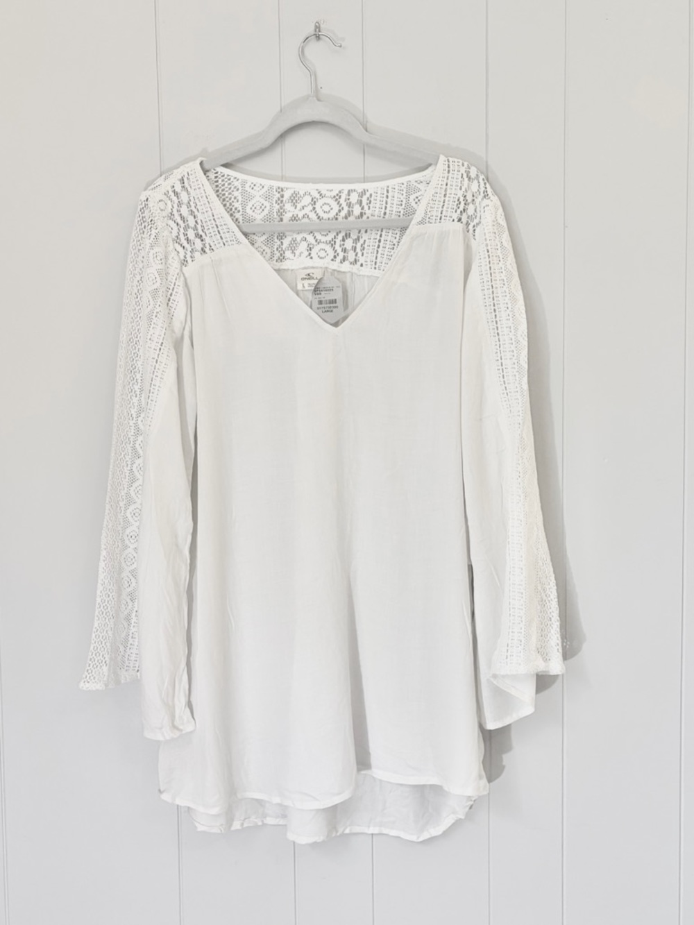 NWT O'Neill White Lace Inset VNeck Tunic Cover Up Beach Festival Large - Picture 2 of 12